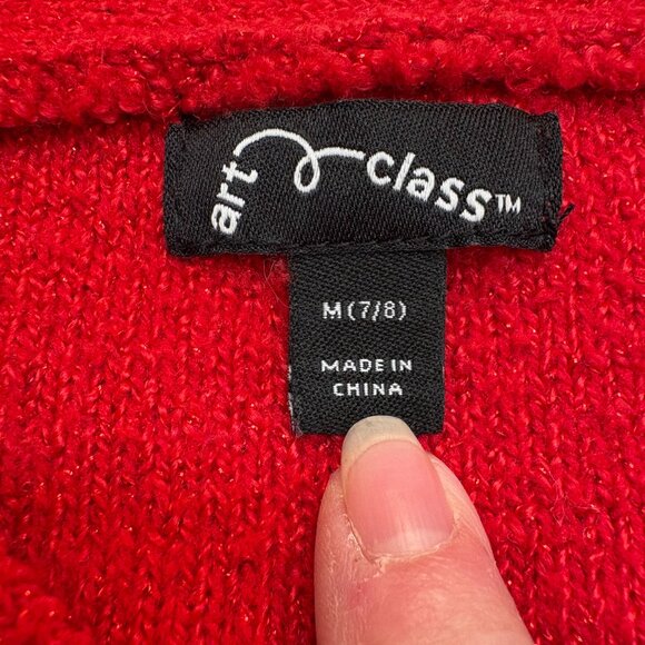 Art Class Sparkly Red Bouclé Cardigan Sweater Girls M (7/8) - Picture 4 of 5